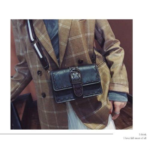 Retro Stitching PU Shoulder Bag Small Square Bag Ladies Handbag Messenger Bag (Black)