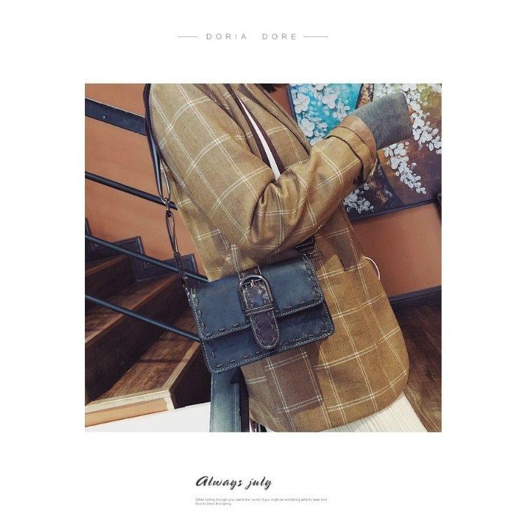 Retro Stitching PU Shoulder Bag Small Square Bag Ladies Handbag Messenger Bag (Black)