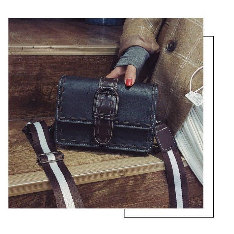 Retro Stitching PU Shoulder Bag Small Square Bag Ladies Handbag Messenger Bag (Black)