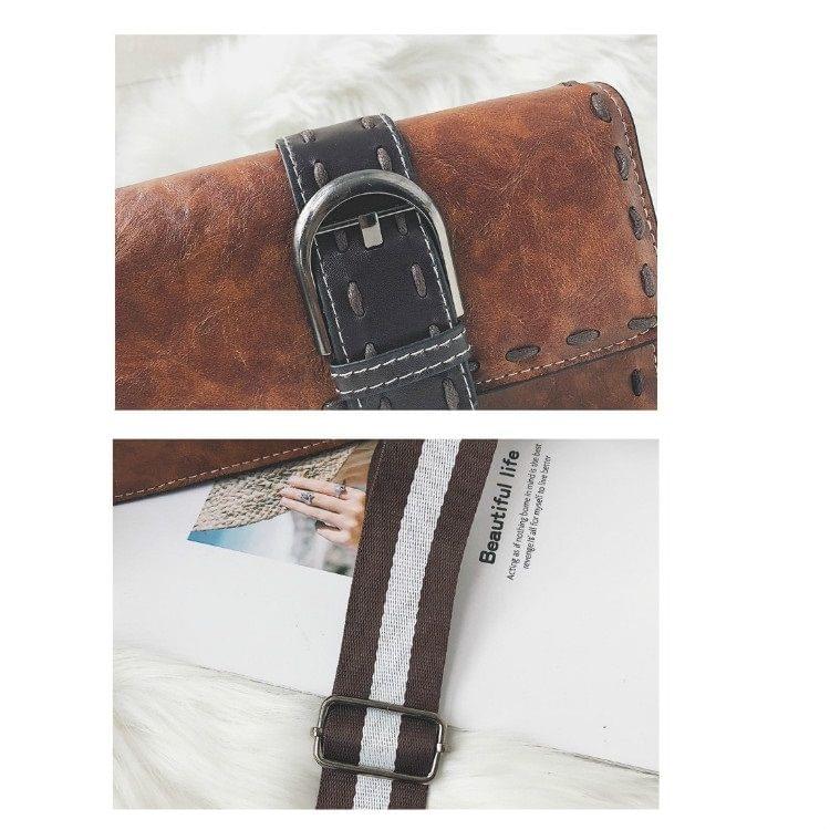 Retro Stitching PU Shoulder Bag Small Square Bag Ladies Handbag Messenger Bag (Black)