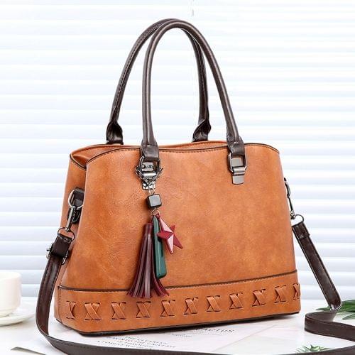 Unique Bottom Knitting Leisure Fashion PU Slant Shoulder Bag Handbag(Brown)