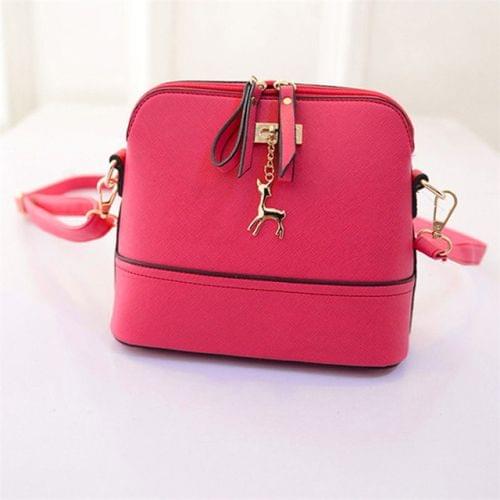 Women Shoulder Bags Messenger Bag Leather Small Shell Bag Crossbody Bag Deer Spliced Collision Color Bag(Rose red)