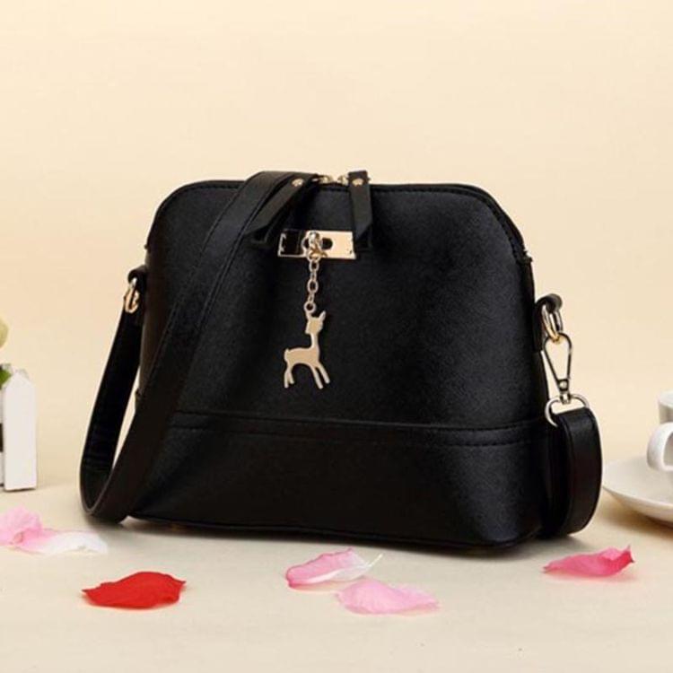 Women Shoulder Bags Messenger Bag Leather Small Shell Bag Crossbody Bag Deer Spliced Collision Color Bag(Rose red)