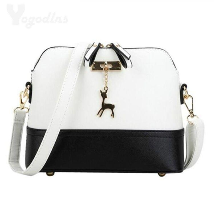 Women Shoulder Bags Messenger Bag Leather Small Shell Bag Crossbody Bag Deer Spliced Collision Color Bag(Rose red)