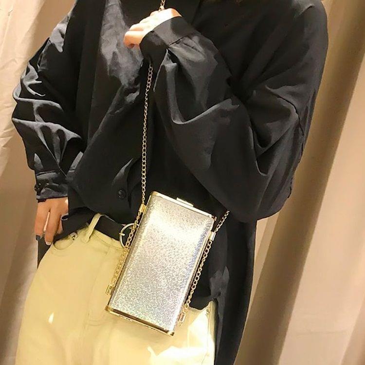 Metal Texture Small Bag PU Leather Single Shoulder Bag Cellphone Bag Messenger Bag (White)