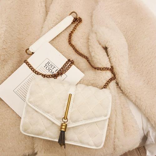 Tassel Plush Chain-strap Single Shoulder Bag Ladies Handbag Messenger Bag (White)