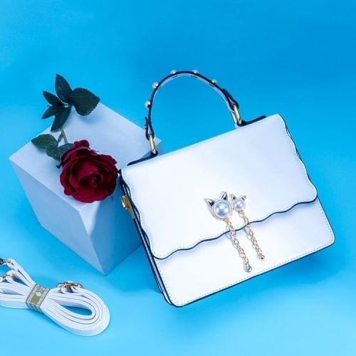 Pearl PU Leather Single Shoulder Bag Ladies Crossbody Handbag (White)
