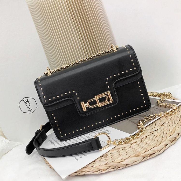 Rivet Shoulder Bag Small Square Bag Ladies Messenger Handbag (Black)