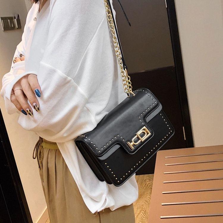 Rivet Shoulder Bag Small Square Bag Ladies Messenger Handbag (Black)