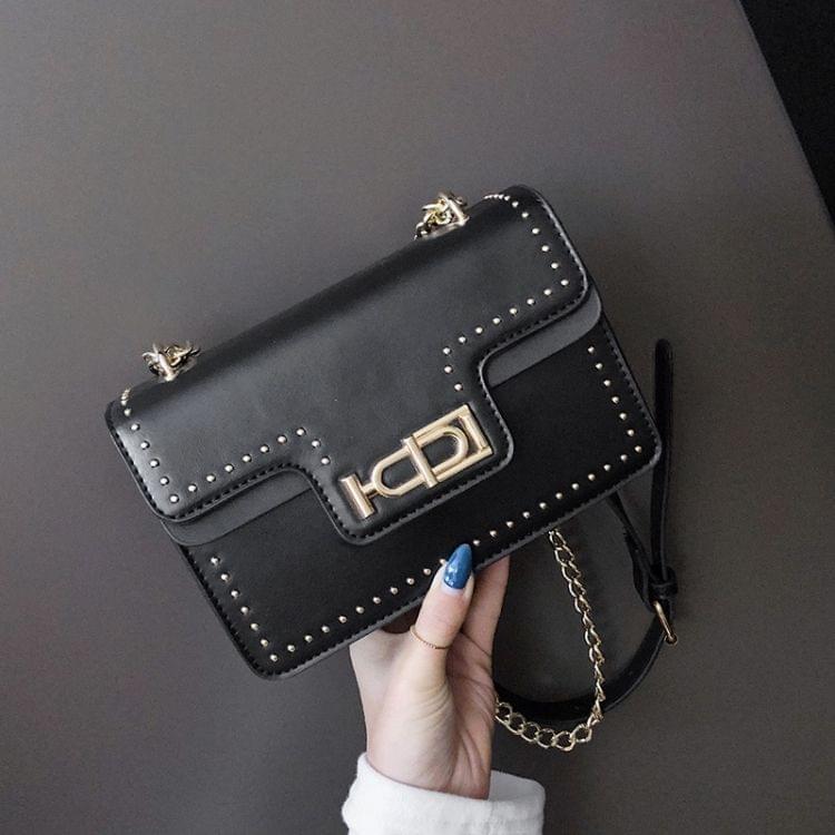 Rivet Shoulder Bag Small Square Bag Ladies Messenger Handbag (Black)