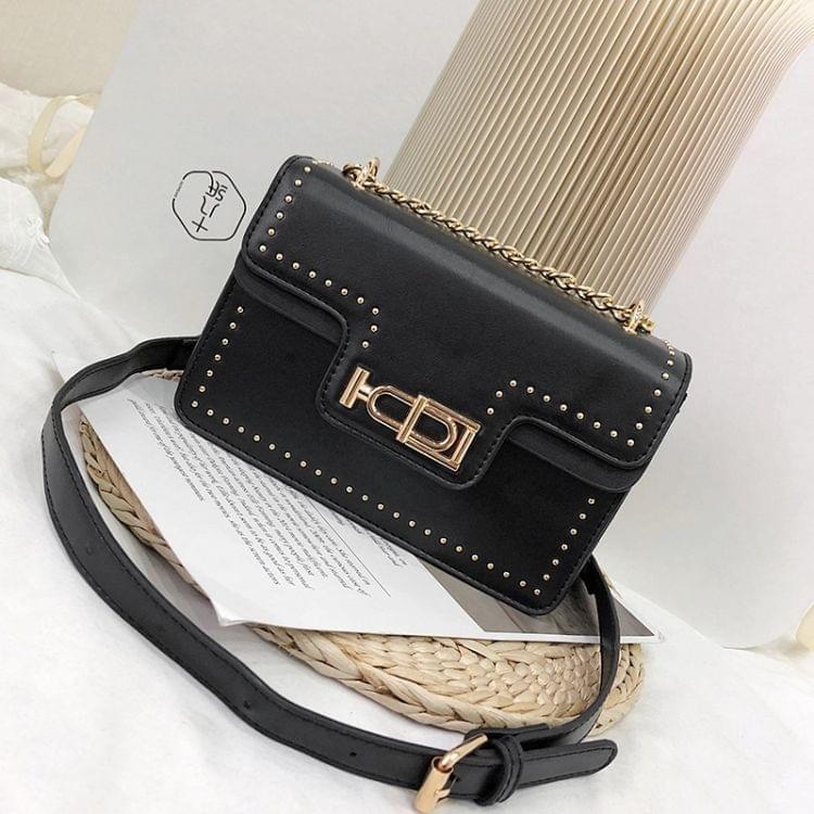 Rivet Shoulder Bag Small Square Bag Ladies Messenger Handbag (Black)