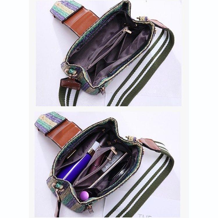 Woven Texture Double Strap Casual Shoulder Bag Ladies Handbag Messenger Bag (Black)