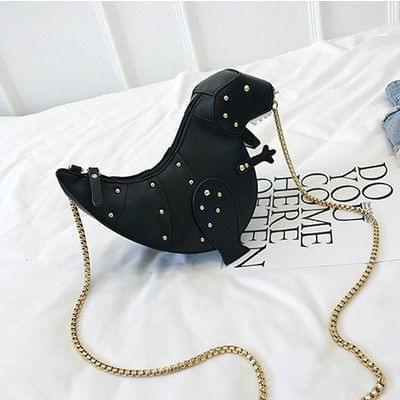 Rivet Personality Dinosaur Design Fashion Leather Mini Messenger Bag Women Chain Purse(Black)