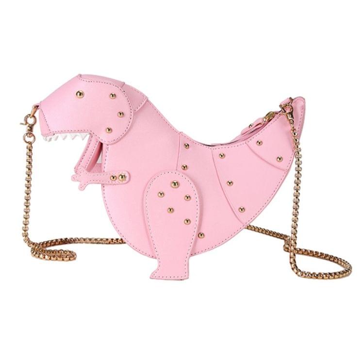 Rivet Personality Dinosaur Design Fashion Leather Mini Messenger Bag Women Chain Purse(Black)