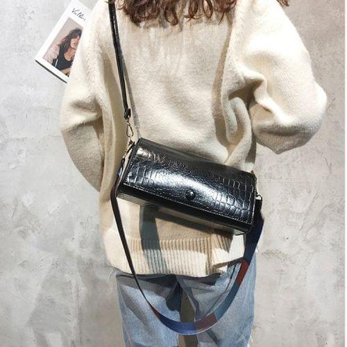 Long Crocodile Pattern Retro Casual Shoulder Bag Ladies Messenger Bag Handbag (Black)