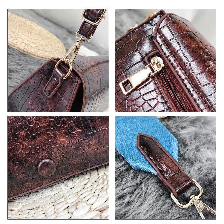 Long Crocodile Pattern Retro Casual Shoulder Bag Ladies Messenger Bag Handbag (Black)