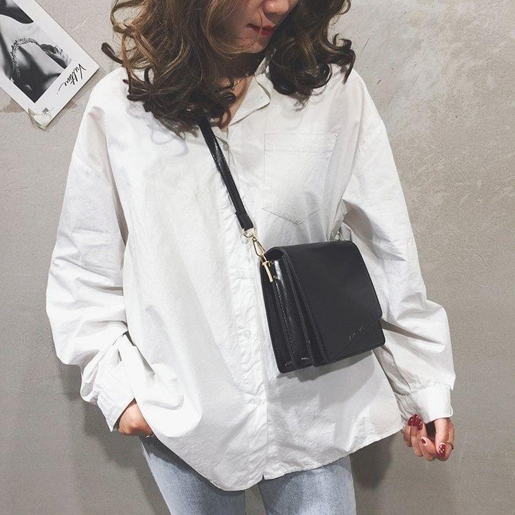 Magnetic Buckle Small Square Bag PU Leather Single Shoulder Bag Ladies Handbag Messenger Bag (Black)