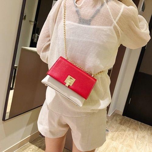 Lock Buckle Color Matching PU Leather Chain Single Shoulder Bag Ladies Handbag Messenger Bag (Red)
