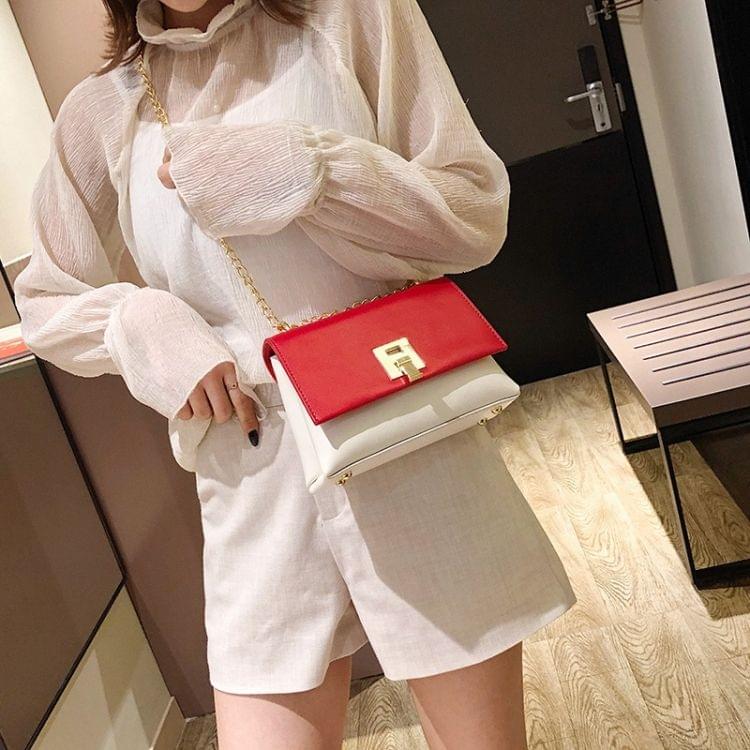 Lock Buckle Color Matching PU Leather Chain Single Shoulder Bag Ladies Handbag Messenger Bag (Red)