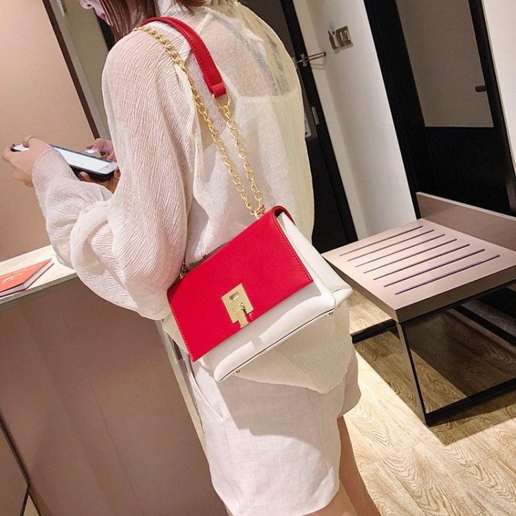 Lock Buckle Color Matching PU Leather Chain Single Shoulder Bag Ladies Handbag Messenger Bag (Red)