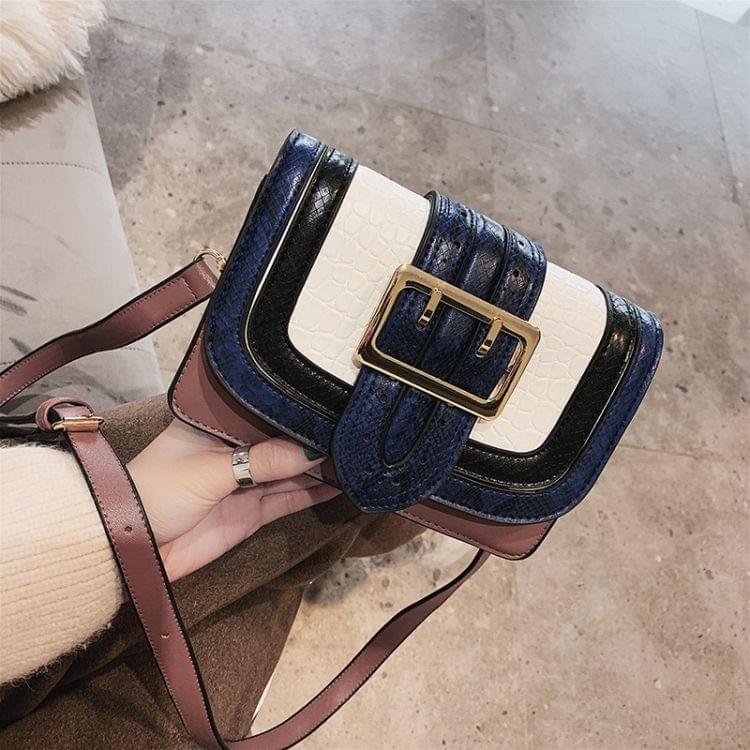 Crocodile Pattern Color Matching Belt Buckle PU Leather Single Shoulder Bag Ladies Handbag Messenger Bag (Pink)