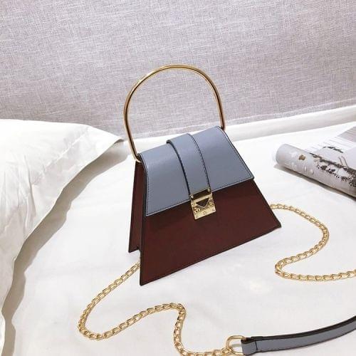 Color Matching Metal Handle PU Leather Chain Single Shoulder Bag Ladies Handbag Messenger Bag (Blue)