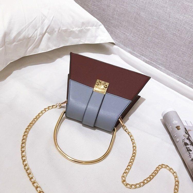 Color Matching Metal Handle PU Leather Chain Single Shoulder Bag Ladies Handbag Messenger Bag (Blue)