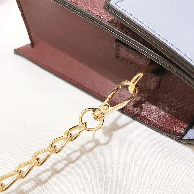 Color Matching Metal Handle PU Leather Chain Single Shoulder Bag Ladies Handbag Messenger Bag (Blue)