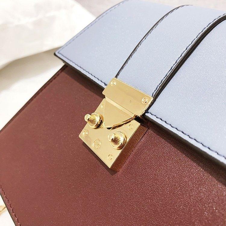 Color Matching Metal Handle PU Leather Chain Single Shoulder Bag Ladies Handbag Messenger Bag (Blue)