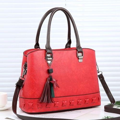 Unique Bottom Knitting Leisure Fashion PU Slant Shoulder Bag Handbag(Red)