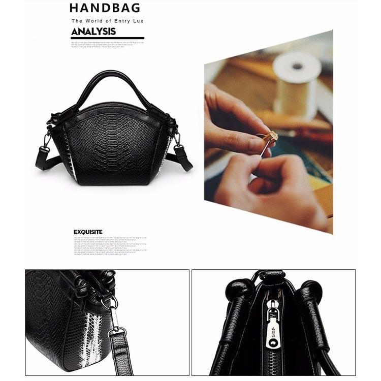 Snakeskin Texture PU Leather Casual Shoulder Bag Messenger Bag Ladies Handbag (Black)