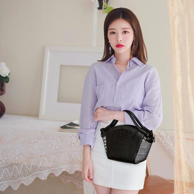 Snakeskin Texture PU Leather Casual Shoulder Bag Messenger Bag Ladies Handbag (Black)