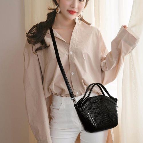 Snakeskin Texture PU Leather Casual Shoulder Bag Messenger Bag Ladies Handbag (Black)