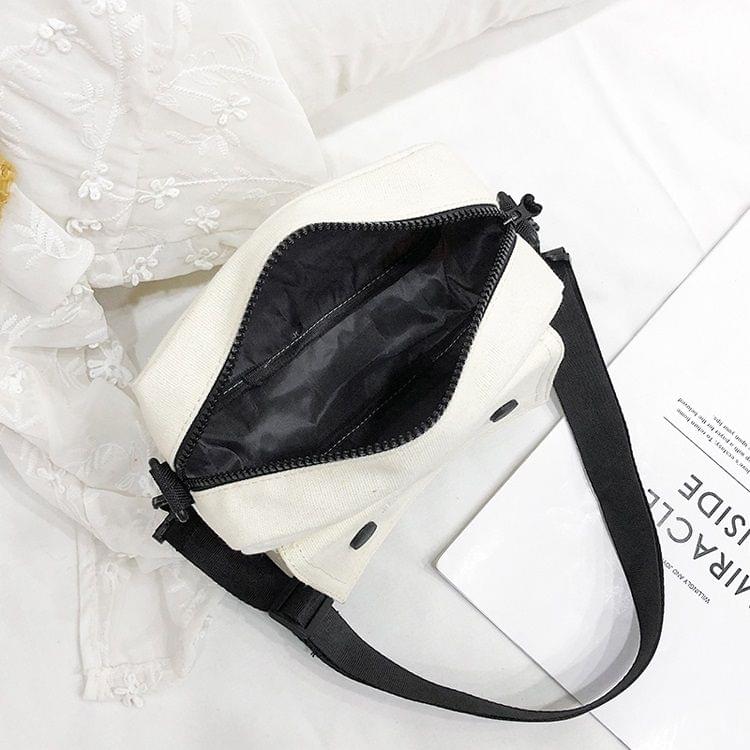 Words Pattern Cavans Single Shoulder Bag Ladies Handbag Messenger Bag (White)