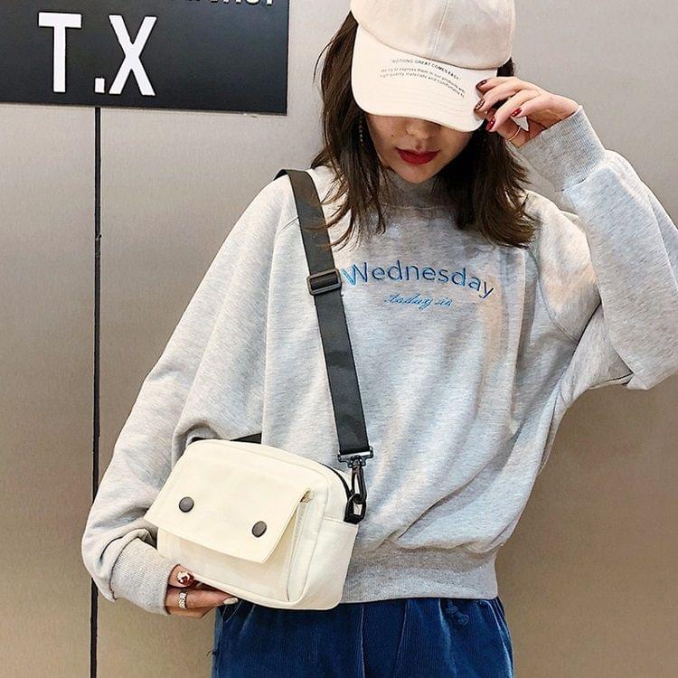 Words Pattern Cavans Single Shoulder Bag Ladies Handbag Messenger Bag (White)