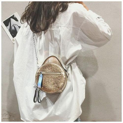 Round PU Leather Chain-strap Single Shoulder Bag Ladies Handbag Messenger Bag (Gold)