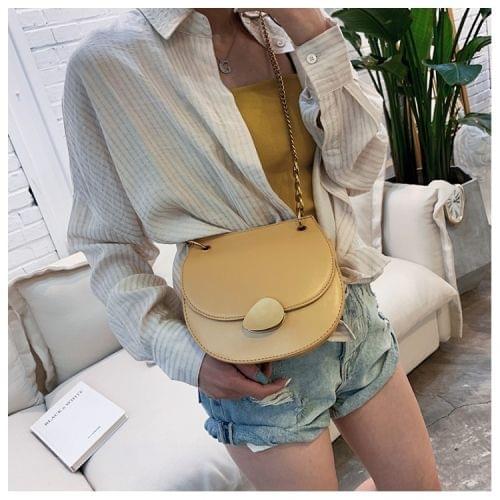 Magnetic Buckle PU Leather Chain Single Shoulder Bag Ladies Handbag Messenger Bag (Brown)
