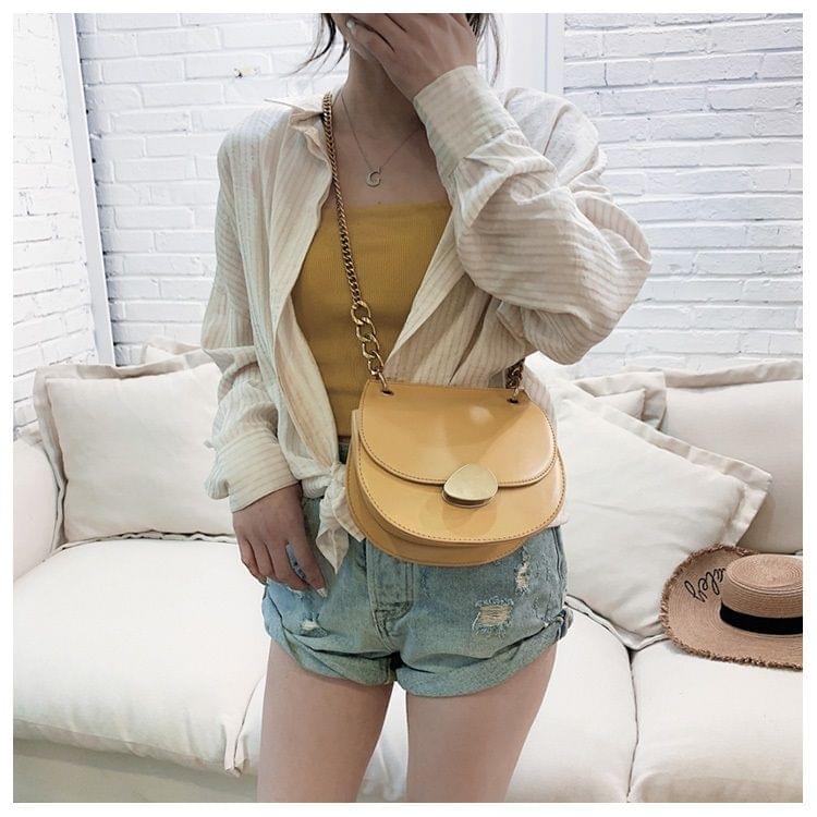 Magnetic Buckle PU Leather Chain Single Shoulder Bag Ladies Handbag Messenger Bag (Brown)