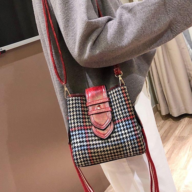 Retro Lattice Single Shoulder Bag Ladies Handbag Messenger Bag (Red)