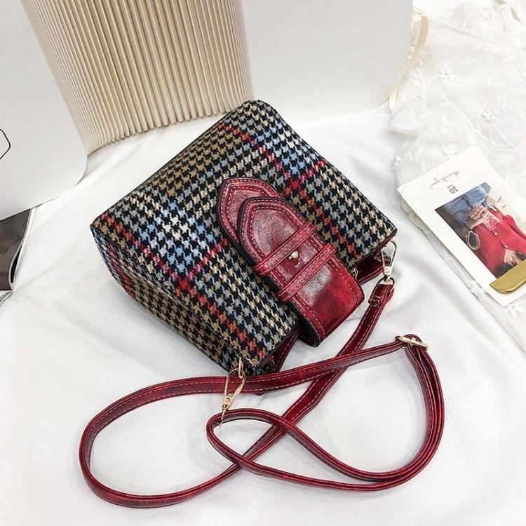 Retro Lattice Single Shoulder Bag Ladies Handbag Messenger Bag (Red)