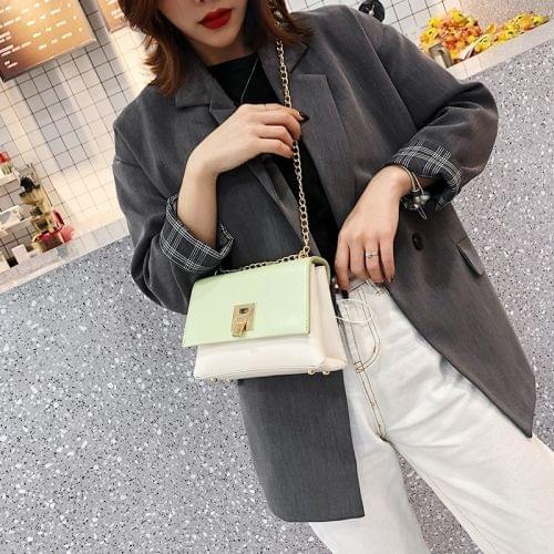 Lock Buckle Color Matching PU Leather Chain Single Shoulder Bag Ladies Handbag Messenger Bag (Green)