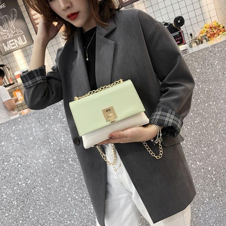 Lock Buckle Color Matching PU Leather Chain Single Shoulder Bag Ladies Handbag Messenger Bag (Green)