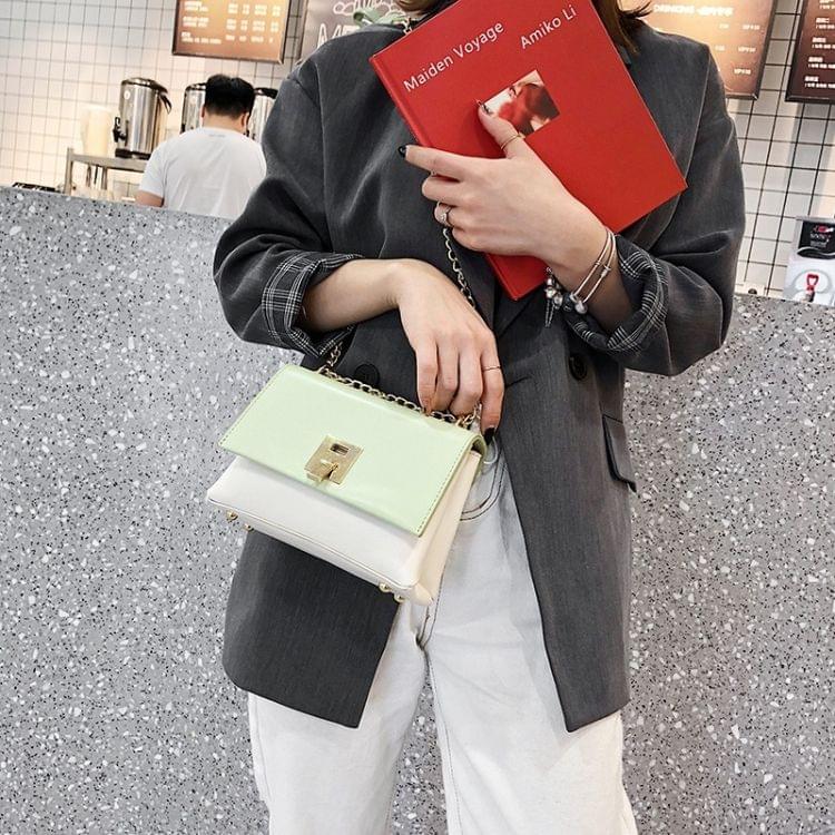Lock Buckle Color Matching PU Leather Chain Single Shoulder Bag Ladies Handbag Messenger Bag (Green)