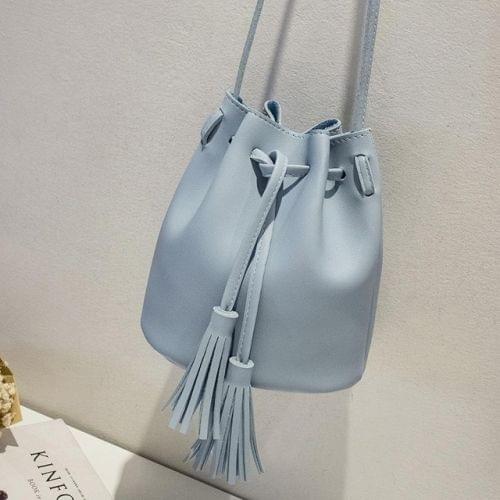 Fringed Bags For Women Drawstring Buckets Single Women Messenger Bag( Blue)