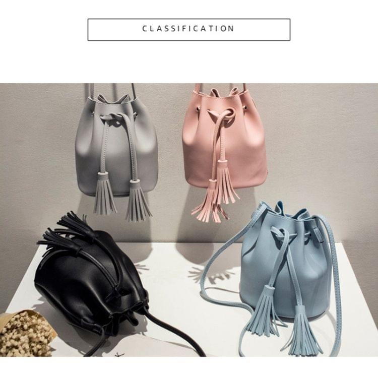 Fringed Bags For Women Drawstring Buckets Single Women Messenger Bag( Blue)
