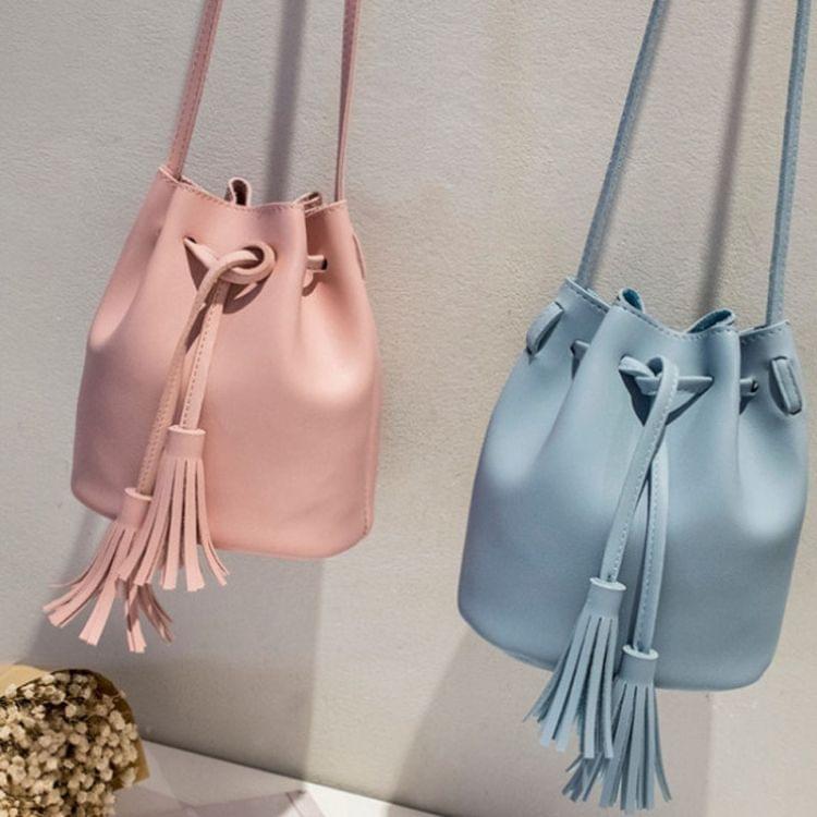 Fringed Bags For Women Drawstring Buckets Single Women Messenger Bag( Blue)