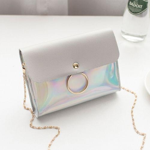 Laser Crossbody Bag For Women Chain Mini Shoulder Bag Circle Small Messenger Bag Womens Handbags Purses Evening Clutch Bags(Gray)