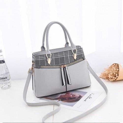 Stitching Plaid Leisure Fashion PU Slant Shoulder Bag Handbag(Grey)