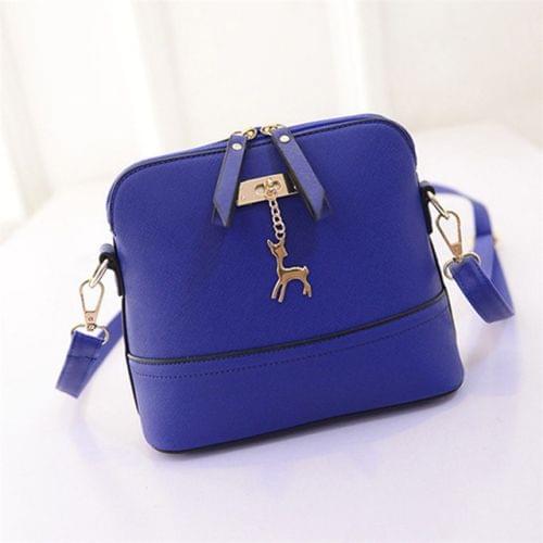 Women Shoulder Bags Messenger Bag Leather Small Shell Bag Crossbody Bag Deer Spliced Collision Color Bag(Blue)