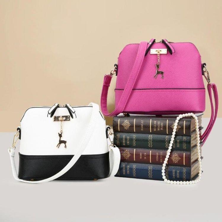 Women Shoulder Bags Messenger Bag Leather Small Shell Bag Crossbody Bag Deer Spliced Collision Color Bag(Blue)
